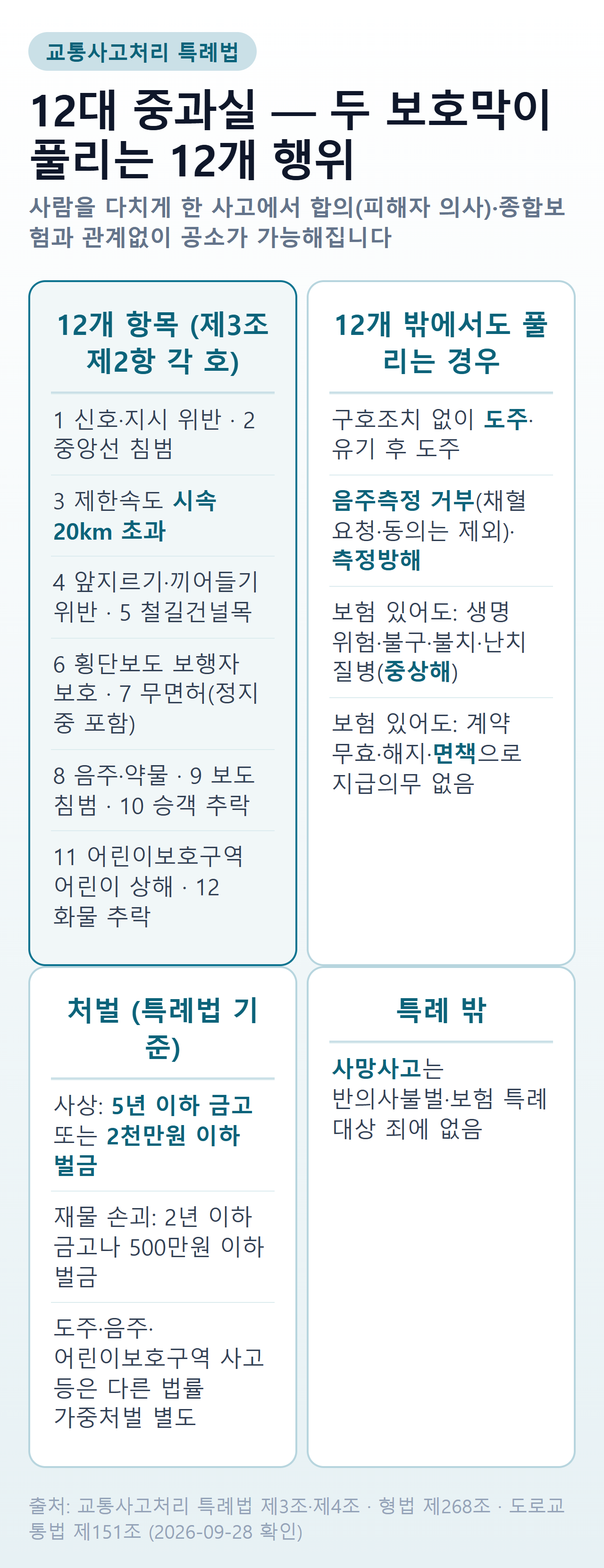 12대 중과실 요약 — 12개 항목과 종합보험 가입해도 공소가 가능한 경우, 처벌 범위